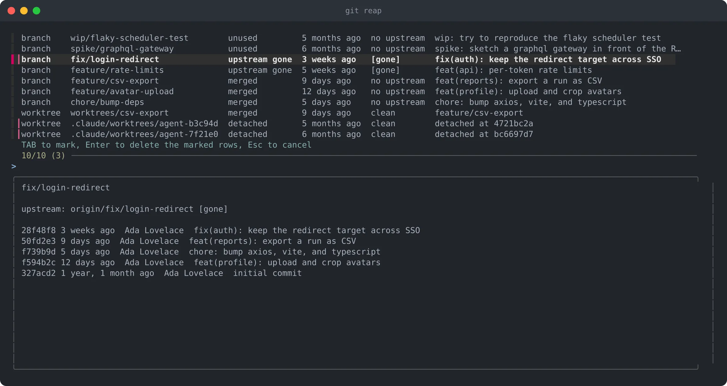 git reap picking through the candidates in a repository